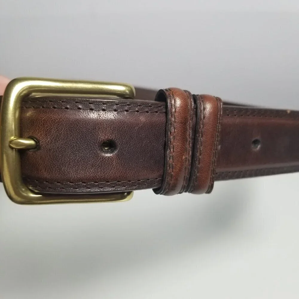 Men's Oil Tanned Cowhide Gold Brass Buckle Leather Belt Sz 34
